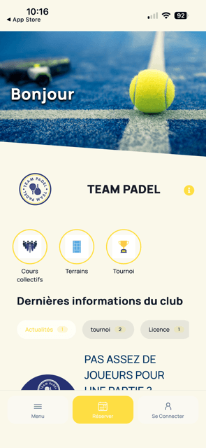 Application Team Padel — vue planning